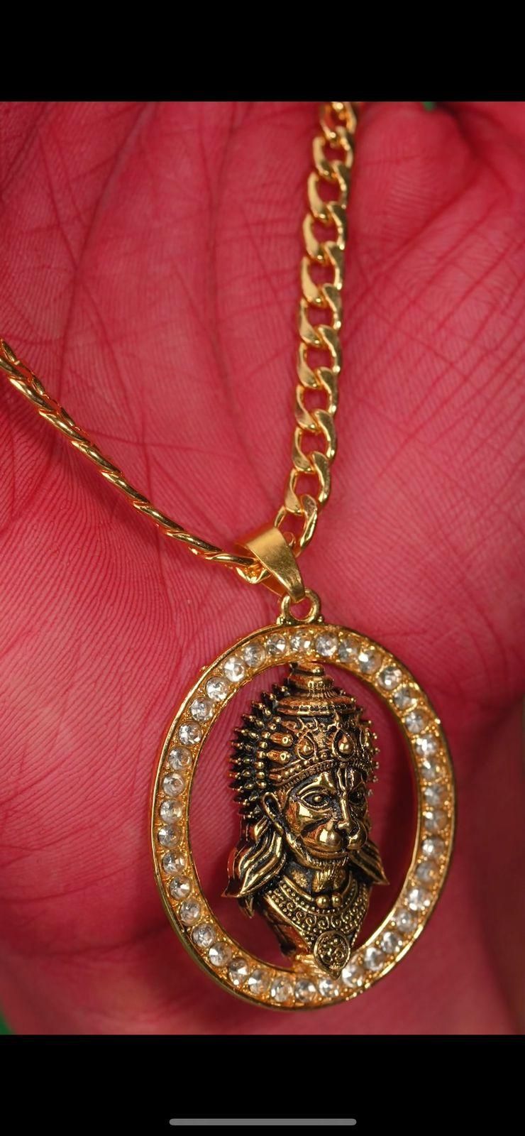 Gold-plated Hanuman Face Diamond Alloy Pendant Locket Set